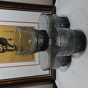 Vintage Indiana Glass Smoked Glass Ice Textured Bar Tumblers.